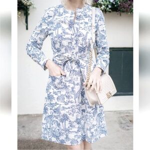 Tory Burch Safari Print Cotton Dress Size 10 Blue White